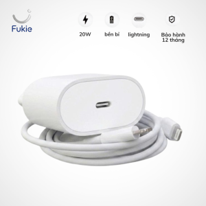 Bộ Sạc Nhanh 20W Cho iPhone Cao Cấp – Củ Sạc Type C PD Và Cáp Sạc Lightning Bền Bỉ Chính Hãng - Fukie